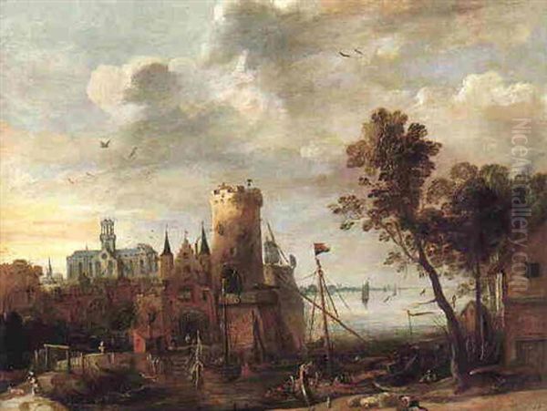 A Harbor Scene Before A Town - view 1