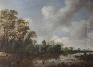 A River Landscape With Various Vessels, A Church Beyond
