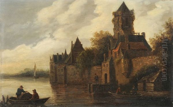 Burg Am Ufer Mit Fischerbooten - view 1