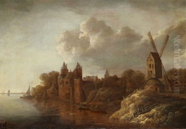 Kustlandskap Med Stadsbebyggelse Och Vaderkvarn - view 1