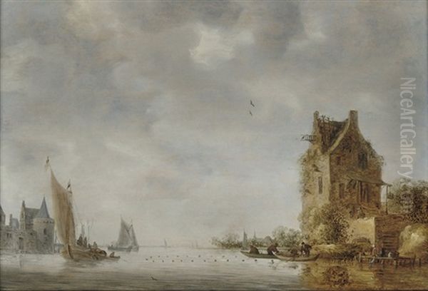 A River Landscape With Fishermen Attending Their Nets - view 1