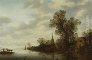 Weite Flusslandschaft Mit Kuhen Weite Flusslandschaft Mit Kuhen