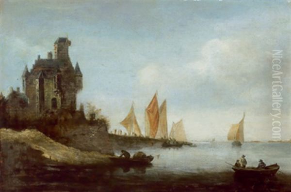 Flusslandschaft Mit Einer Burg Und Fischerbooten - view 1