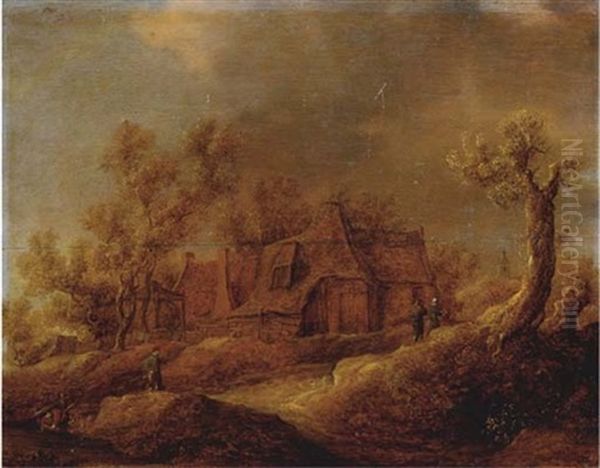 A Wooded Landscape With Figures On A Track Near A Farmhouse - view 1