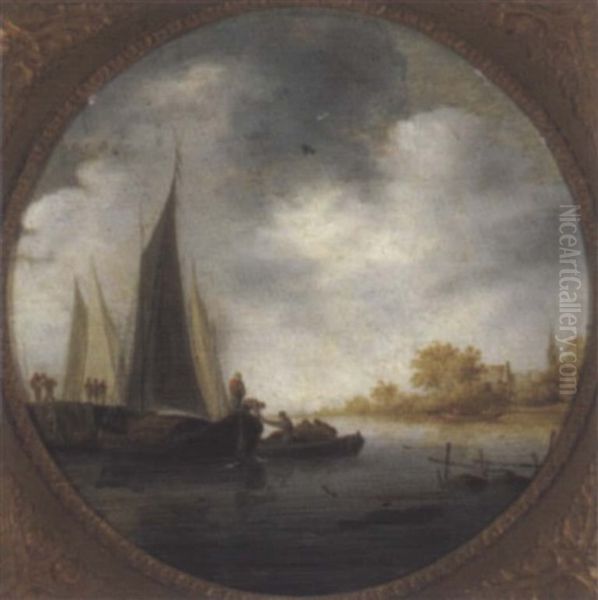 Flusslandschaft Mit Ankernden Booten - view 1