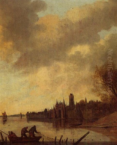 Rivierlandschap Met Stadspoort - view 1