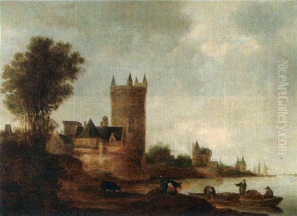 A River Landscape With Travellers In Boats, A Fortified Town Nearby - view 1