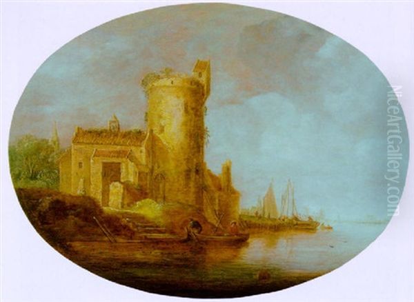 Kanallandschaft Mit Wehrturm Und Booten - view 1