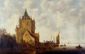 Forteresse Medievale Devant Un Paysage Fluvial by Frans de Hulst