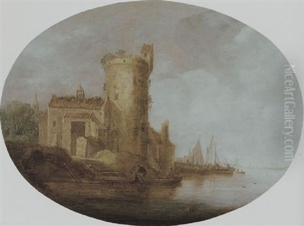 Kanallandschaft Mit Wehrturm Und Booten - view 1