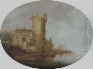 Kanallandschaft Mit Wehrturm Und Booten