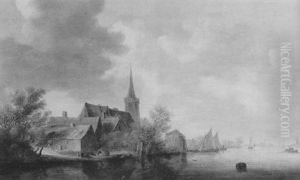 A River Landscape With A Town On The Left Bank, Shipping Vessels Beyond A River Landscape With A Town On The Left Bank, Shipping Vessels Beyond