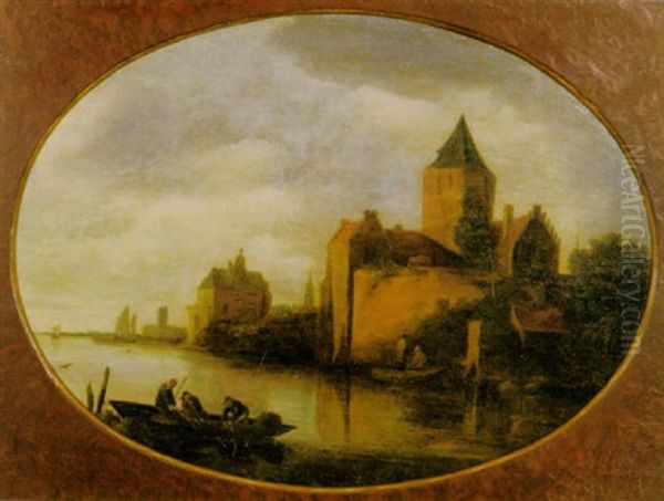 Fluslandschaft Mit Fischern Und Einer Burg - view 1