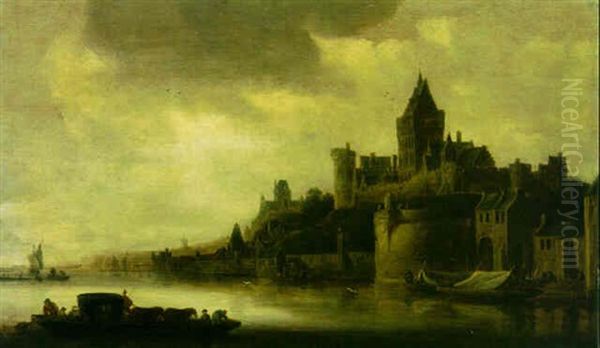 The River Waal At Nijmegen With The Valkhof And A Ferry Crossing In The Foreground - view 1