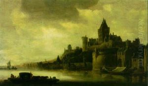 The River Waal At Nijmegen With The Valkhof And A Ferry Crossing In The Foreground The River Waal At Nijmegen With The Valkhof And A Ferry Crossing In The Foreground