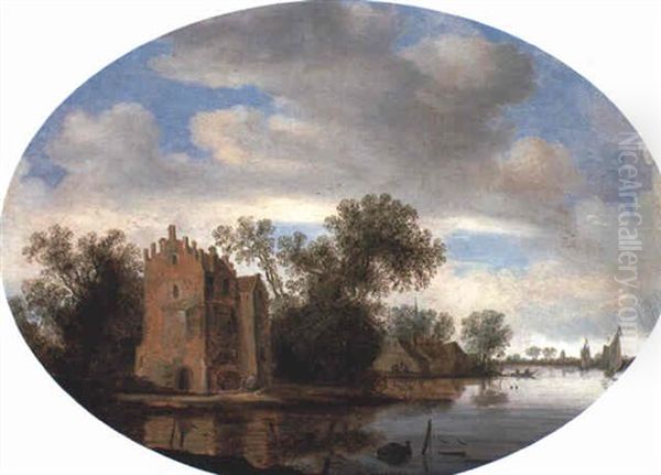 An Estuary With Anglers By A Tower - view 1