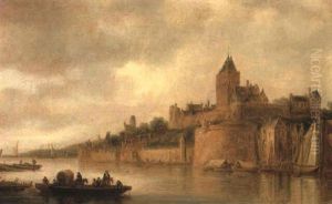 The Valkof, Nijmegen, With A Ferry On The Waal In The Foreground The Valkof, Nijmegen, With A Ferry On The Waal In The Foreground