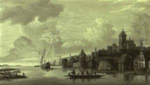 Embarcations Pres De La Ville De Nimegue by Frans de Hulst