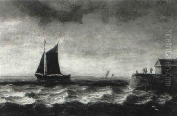 Fishing Boat In Rough Seas Off A Jetty - view 1