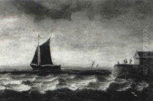 Fishing Boat In Rough Seas Off A Jetty