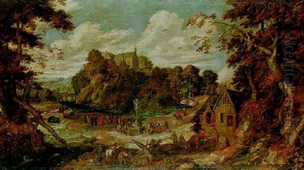 An Extensive Wooded Landscape With Pilgrims Worshipping A Miraculous Crucifix... - view 1