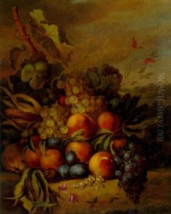 Still Life With Grapes, Peaches And Plums In A Landscape