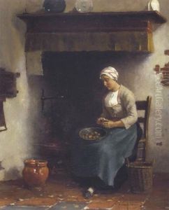 Magd In Der Kuche Beim Kartoffel Schalen by Johan van Hulsteyn