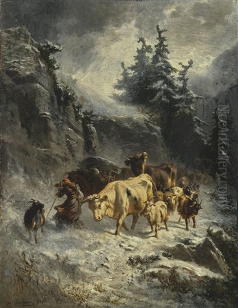 Troupeau Dans Une Tempete De Neige - view 1