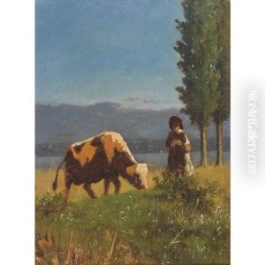 Bauerin Mit Kuh by Charles (Jean-Ch. Ferdinand) Humbert