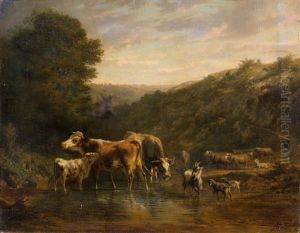 Viehherde An Der Tranke by Charles (Jean-Ch. Ferdinand) Humbert
