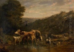 Tumpellandschaft Mit Kuhen, Schafen Und Ziegen by Charles (Jean-Ch. Ferdinand) Humbert