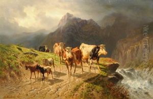 Alplandschaft Mit Kuhen Und Ziegen by Charles (Jean-Ch. Ferdinand) Humbert