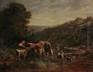 Kuhe, Ziegen Und Schafe Am Wasser by Charles (Jean-Ch. Ferdinand) Humbert