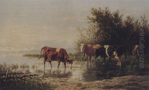 Kuhe Am See by Charles (Jean-Ch. Ferdinand) Humbert