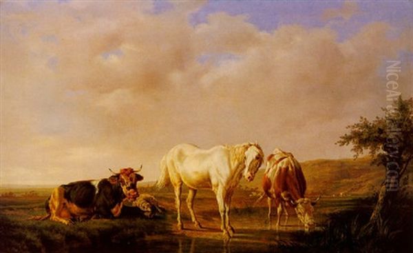 Weidenlandschaft Mit Schimmel, Kuhen Und Schaf - view 1