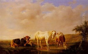 Weidenlandschaft Mit Schimmel, Kuhen Und Schaf Weidenlandschaft Mit Schimmel, Kuhen Und Schaf