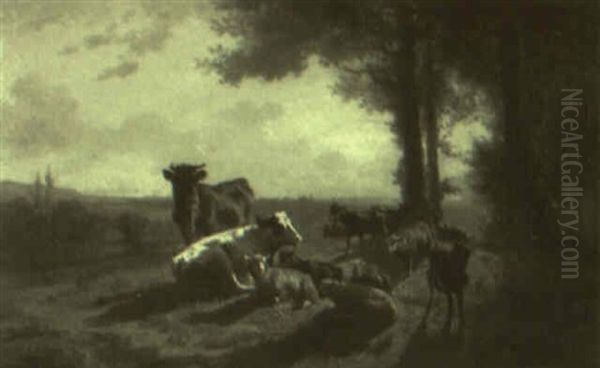Cows And Goats At Evening Time - view 1