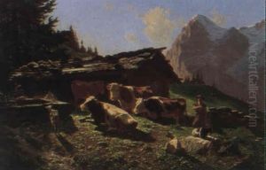 Chalet A Betail A La Mettlenalp by Charles (Jean-Ch. Ferdinand) Humbert
