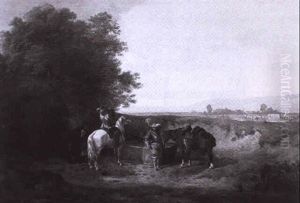 Reiter Bei Der Rast Am Brunnen by Charles (Jean-Ch. Ferdinand) Humbert