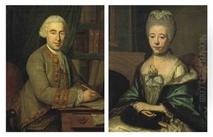 Portrait Of Jean Daniel De Loches (1731-1794) In A Gold-embroidered Green Coat... (+ Portrait Of Maria Josina Baldina Van Oldenbarnvelt...; Pair) by Jean Humbert