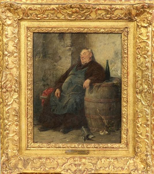 Seated Monk With Barrel And Glass Of Wine - view 1