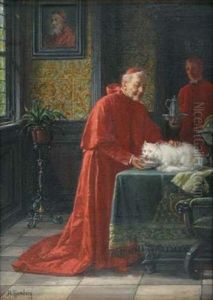 Cardinal Donnant Une Coupe De Lait A Son Chat, Munchen (+ Ange Dechu, Verso) by Adolf Humborg