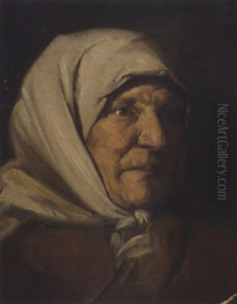 Portrait Of A Peasant Woman Wearing A Head Scarf - view 1