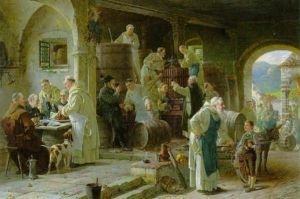 Neuer Wein Wird Im Sudtiroler Klostergewolbe Gekeltert Und In Fasser Gefullt by Adolf Humborg