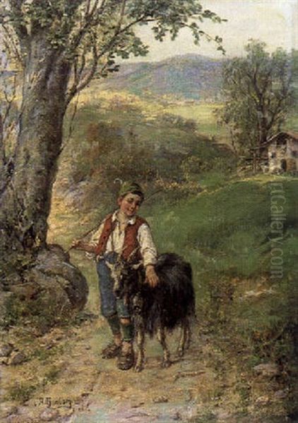 Huterbub Mit Ziege Auf Dem Feldweg - view 1