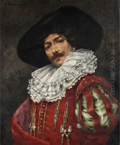 Portrait D Un Mousquetaire Huile Sur Toile Signee En Haut A Gauche. 65 X 54 Cm by Gustave Barrier