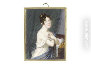 A Lady, Standing Before A Bed And Green Drapery, Holding Her White Chemise And Blue Embroidered Stole To Her Chest, A Gold Comb In Her Curled And Upswept Hair A Lady, Standing Before A Bed And Green Drapery, Holding Her White Chemise And Blue Embroidered Stole To Her Chest, A Gold Comb In Her Curled And Upswept Hair