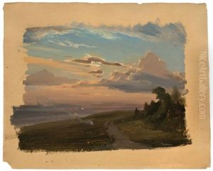 Landschaft Bei Weimar Mit Kartoffelfeuer (studie) by Carl Maria Nicolaus Hummel