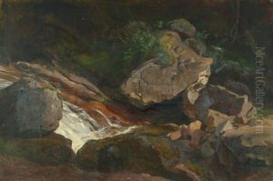 Landschaft Mit Felsen Und Einem Reisendem Wildwasserbach by Carl Maria Nicolaus Hummel