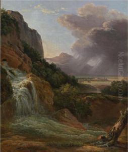 Landscape With Waterfall by Prosper Francois Barrigues De Fontainieu